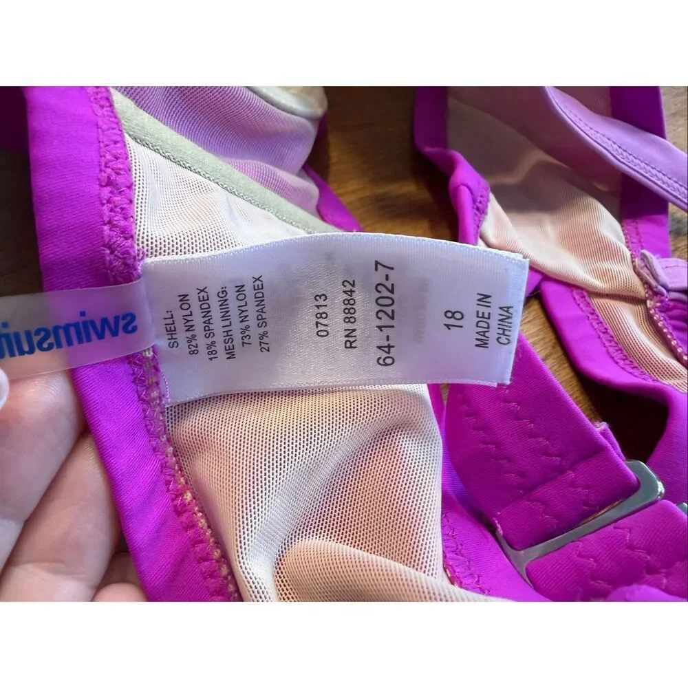 Swimsuit For All Women's Colorblock Underwire Bikini Top Fuchsia Purple Size 18